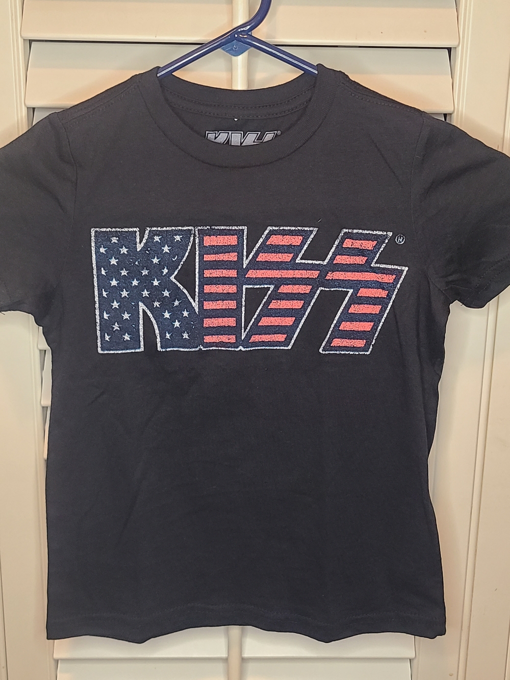 Kiss Black Short-Sleeve Tee with Stars & Stripes Logo